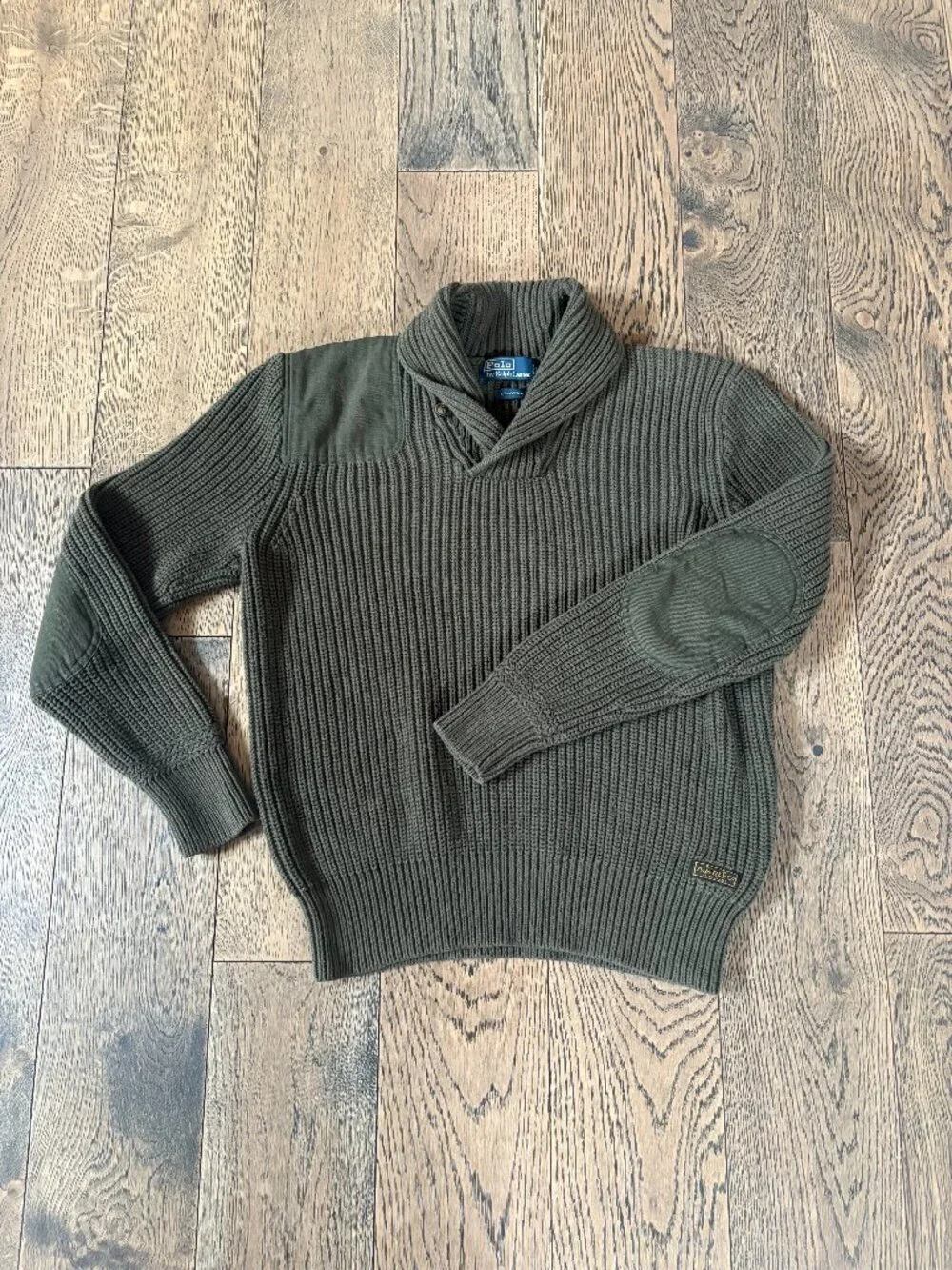 Vintage Polo Ralph Lauren Sweater Men's Medium Green Military Knit Shawl Collar